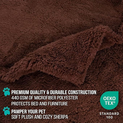 PetAmi Fluffy Waterproof Dog Blanket for Bed Large Dogs, Soft Warm Pet Sherpa Throw Pee Proof Couch Cover, Reversible Cat Blanket Sofa Crate Kennel Protector, Washable Mat Queen (Brown, 90x90)