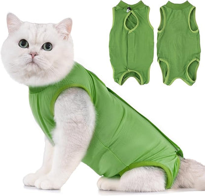 Avont Cat Recovery Suit - Kitten Onesie for Cats After Surgery, Cone of Shame Alternative Surgical Spay Suit for Female Cat, Post-Surgery or Skin Diseases Protection -Green(S)
