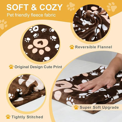 Dog Blanket, Soft Fleece Dog Blankets for Small Medium Dogs, Fluffy Flannel Pet Cat Puppy Blanket Mat Cover for Bed Couch, Cute Paw Print Throw Blanket for Dogs,Brown, 40"X30"