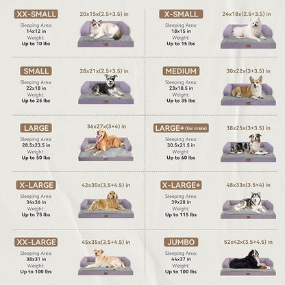 Orthopedic Large Dog Bed Washable, Dog Beds with Washable Removable Cover, XLarge Orthopedic Sofa for XLarge Dogs, Waterproof Pet Beds and Non-Slip Bottom, Extra Purple Large Pet Bed