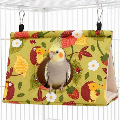 Rypet Winter Warm Bird Nest House - Hanging Hammock Velvet Shed Hut Cage Plush Fluffy Birds Hideaway Sleeping Bed Fuzzy for Parrot Parakeet Cockatiels Budgies Lovebird Medium (Mustard Yellow)