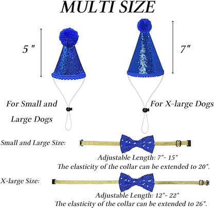 STMK Dog Birthday Decorations, Multi Sizes Dog Birthday Hat with Numbers Bandana Bow Tie It’s My Bday Mother Puppers Banner for Small Medium Dogs Pets (Blue, Small)