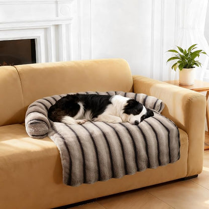 Large Dog Couch Bed, Fluffy Washable Couch Protector for Dogs with Removable Cover, Non-Slip Dog Sofa Bed, 41x37 Inch, Brown