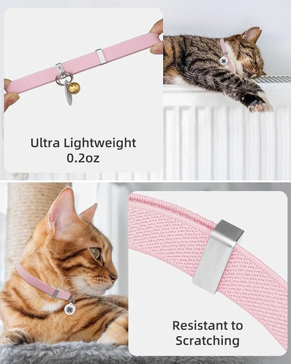 Cat Collar with Bell, Stretch Elastic Quick Release, Modifiable Pet Online Profile Page, Multiple Emergency Contact, Non Breakaway Lightweight Kitten Collar for Girl Cats, Pet Supplies, Gifts, Pink