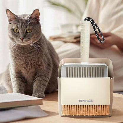 Metal Cat Litter Scooper with Holder, Stainless Steel Metal Litter Scoop Includes Portable Small Broom and Dustpan Set, Speed Sifter Cat Litter Scoop Captures All Clumps, Non-Slip Handle, Easy Clean