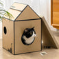 Cardboard Cat House with Scratch Pad & Catnip, Cat Play Scratching House for Indoor Hideaway Furniture, Heavy Duty Sturdy Cardboard Scratcher, Easy to Assemble Birthday Gift, Medium