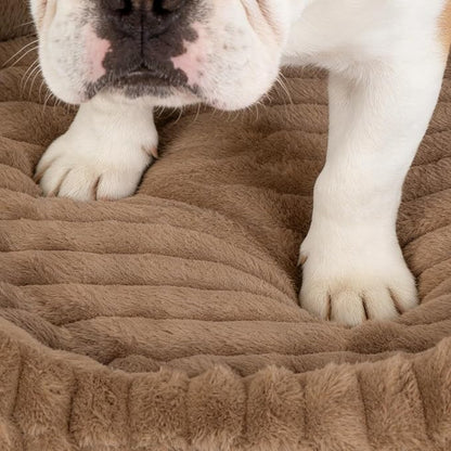 Orthopedic Dog Bed for Large Dogs, Comfort-Sided Calming Pet Bed with Breathable Memory Foam, Plush Faux Rabbit Fur & Non-Slip Bottom, Machine Washable with Carry Handle, 35"x27"x5.5", Brown