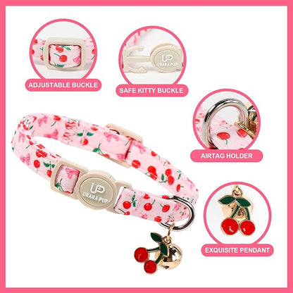 Cat Collar, Pack of 2 Summer Kitten Collars-Cute Lime and Strawberry Pendants-Breakaway Kitty Collars,Cat Collar with Bell, for Girl & Boy Cats