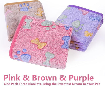 LeapSheep Pet Blankets for Dogs Cats - 3Pack Bone Pattern Super Soft Fluffy Dog Blankets for Small Medium Large Doggy Kitten (Bone, Small)