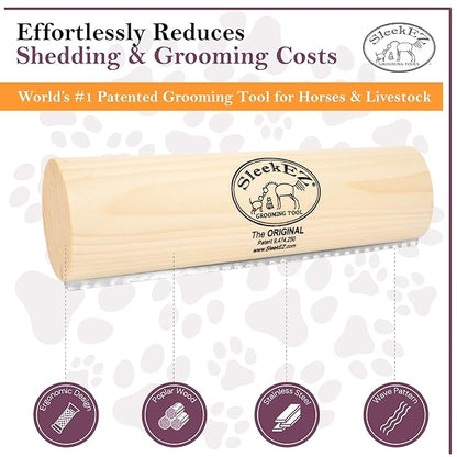 SleekEZ Deshedding Grooming Tool | Horse Brush for Horse Grooming Kit | Pet Hair Removal Tool | Curry Comb | Deshedding Brush | Shedding Comb | Works on All Hair Types | Made in USA | 1 pack | 10 inch