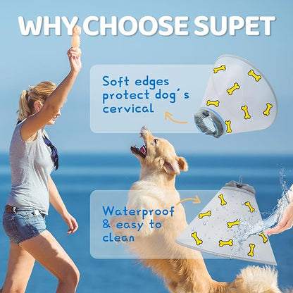 Supet Dog Cone Collar After Surgery to Stop Licking: Adjustable Recovery Elizabeth Collar Alternative for Large Medium Small Dogs, Plastic Pet Head Neck Cone (XL)