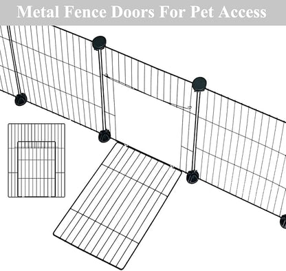 LANGXUN DIY Small Animal Playpen, Pet Playpen with Door and Waterproof Mat, Rabbit Guinea Pig Cages, Puppy Kitten Playpen | Indoor & Outdoor Portable Metal Wire Yard Fence, 12pcs Metal Pet Panels