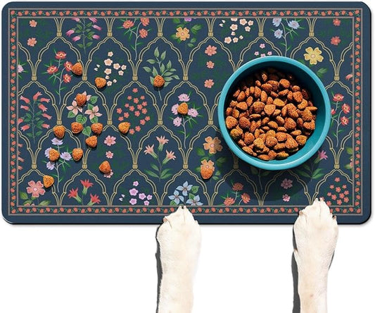 Absorbent Pet Dog Bowl Mat for Food and Water, Pet Cat Food Feeding Mat with Non Slip Rubber Backing, Dog Food Mats for Floors Waterproof, 12"x20"