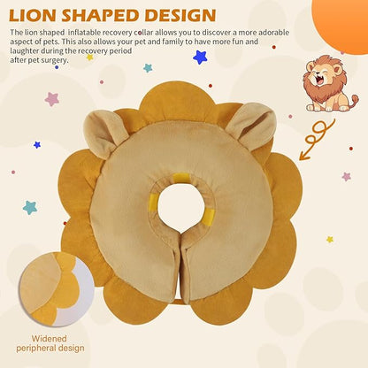 IEUUMLER Inflatable Recovery Dog Collar, Protective Donut Cone, Adjustable Soft Collar for Dog and Cat After Surgery Prevent from Biting & Scratching EU002 - Brown Lion M+