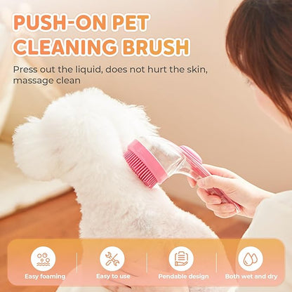 Pet Bath Brush, 2025 New 2 in 1 Dog Bath Brush with Built-in Shampoo Dispenser, Pet Wash Brush for Bathing Dog Grooming Massage Brush for Long Short Haired Dogs Cats Shower (Blue, Coarse teeth)