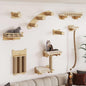 BYBYME Cat Climbing Wall Set Made of Natural Wood, 8 Pcs Sturdy Furniture with Scratching Posts, Kitten Platform, 100CM Sisal Rope and Cat Bed for Cats Sleeping, Playing, and Lounging（Natural Wood）