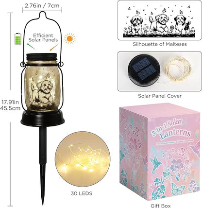 kyoryuger Maltese Dog Gifts for Women/Men Maltese Solar Lanterns Birthday Dog Lovers Lantern Pet Loss Dog Memorial Lights Solar Garden Decoration for Yard, Patio,Backyard,Porch Torches Light