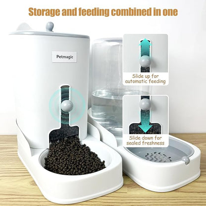 Gravity cat Feeder by Petmagic is a 3.6L Large-Capacity cat Food and Water Bowl Set. This Two-Piece Set is Suitable for pet Feeding, Including Small and Medium-Sized Dogs, Kittens.