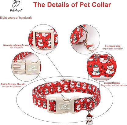 Christmas Dog Collar - Cute Red Snowman Christmas Puppy Collar with Safety Buckle, Soft Adjustable Holiday Dog Collars for Small Medium Large Dogs XL
