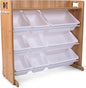 Humble Crew Aspen Pet Supplies Organizer with Shelf and 9 Storage Bins – Natural Wood Frame with White Bins, Hooks & Bone Cutout Handles for Dogs, Cats & Small Pets
