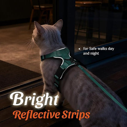 Dooradar Cat Harness and Leash Set, Escape Proof Safe Adjustable Kitten Vest Harnesses for Walking, Easy Control Soft Breathable Mesh Jacket with Reflective Strips for Cats, Green, S