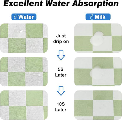 Checkered Dog Food Mat, Absorbent Leak-Proof Pet Feeding Mat, Quick Dry Cat Food Mat for Messy Drinkers 17" x 32" Green