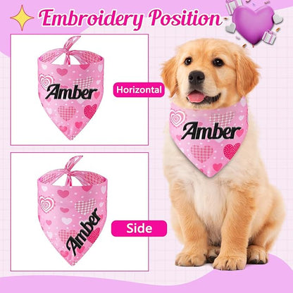Personalized Dog Bandana Embroidered Name, Custom Neckwear Dog Scarf Triangle Bibs Pet Accessories for Small Medium Large Dogs Cats Pets Birthday Valentine's Day