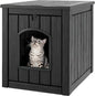 Cat Litter Box Enclosure, Plastic Hidden Litter Box Side Table with Openable Front Door, Waterproof & Weatherproof Cat Box Enclosure Cabinet for Indoor & Outdoor Use (Black)
