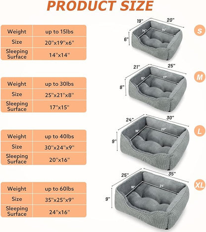 MIXJOY Rectangle Washable Orthopedic Dog Bed for Small, Medium and Large Dogs, Soft Calming, Sleeping Puppy Bed Durable Pet Cuddler with Anti-Slip Bottom, S (20"x19"x6")