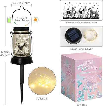 Kerry Blue Terrier Gifts for Women/Men, Pet Solar Lanterns Kerry Blue Terrier Dog Lovers Lantern Pet Loss Dog Memorial Lights Solar Garden Decoration for Yard,Patio,Backyard,Torches Lights Home Decor