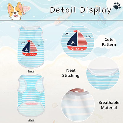 4Pcs Cat and Dog Shirts - Polka Dot Vest, Stripe Sleeveless T-Shirt, Pet Soft Breathable Clothes for Small Medium Puppy Kitten M