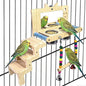kathson Bird Perches Cage Toys with Bird Climbing Ladder Swing Mirror,Wooden Parrot Perches Platform with Feeding Cups,Parakeet Play Gyms Exercise Stands Cage Accessories for Lovebird,Budgie,Cockatiel