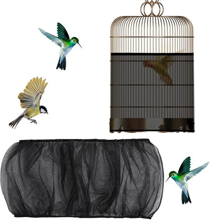 Bird Cage Seed Catcher, Bird Cage Net, Large Stretchy Form Fitting Mesh Skirt Cover, Adjustable Soft Airy Nylon Mesh Net, Birdcage Cover Skirt Seed Guard for Parrot Parakeet Macaw (Black)