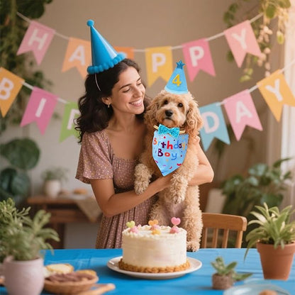 hoyuwak Dog Birthday Party Supplies Girl Boy Dog Birthday Bandana Bow Hat with Numbers for Small Medium Large Pets