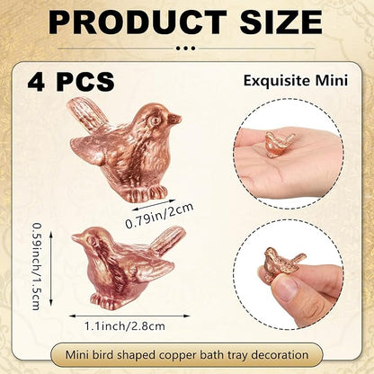 Moxweyeni 4 Pcs Mini Bird Shape Copper Bath Disk Ornaments Copper Bird Bath Purification Disks Birdbath Cleaner Single 0.6 oz Weight Universal Fit for Outdoor Birdbaths, Bowl
