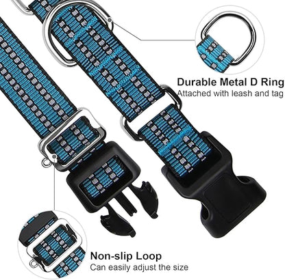 Martingale Dog Collar, Adjustable Nylon Reflective Collar with Quick Release Buckle (Gentian Blue, Medium)