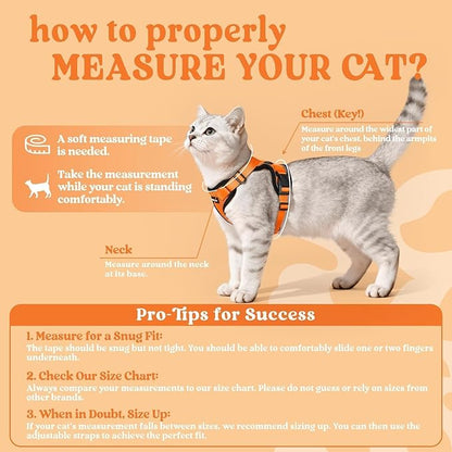 rabbitgoo Cat Harness and Leash for Walking, Escape Proof Soft Adjustable Vest Harnesses for Cats, Easy Control Breathable Reflective Strips Jacket, Orange, XS