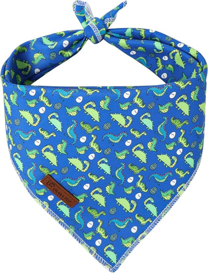 Summer Dog Bandana, UP URARA PUP Dinosaur Triangle Bid Scarf for Medium Large Dogs, Cotton Kerchief for Girl Boy Puppies, Cute Summer BlueBandana,S