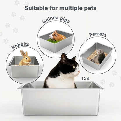 Kirecoo Stainless Steel Cat Litter Box, Large Metal High Sided Cat Pan Box, Indoor Litter Tray, Non Stick, No Smell, Easy to Clean, Pet Toilet Supplies for Cats