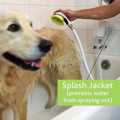 Wondurdog LARGE Sized Bathtub Spout and Garden Hose Attachment Dog Wash Kit w/Splash Shield and Rubber Scrubbing Teeth. Tub Spouts with Front Pull Up Diverter Only. Max Height 3.20". Home Pet Grooming