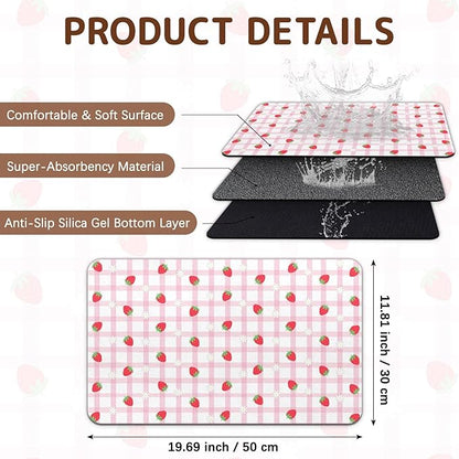 Dog Food Mat for Bowls, Absorbent Quick Dry Dog Cat Mats for Food and Water, Non-Slip Backing Pet Mat Pet Supplies - Strawberry Pattern