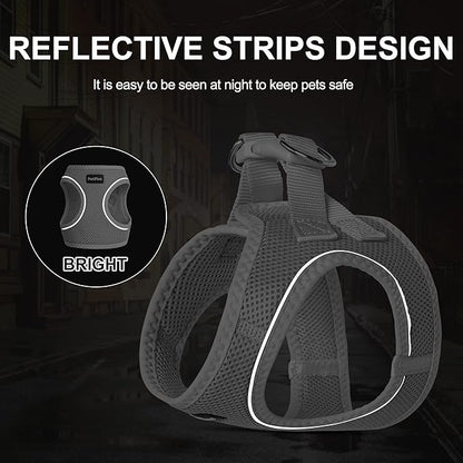 PetiFine Cat Harness and Leash Set,Escape Proof Kitten Harness Reflective,Soft Lightweight Puppy Harness for Walking and Travelling(XXS, Grey)