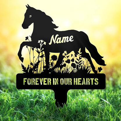 Personalized Horse Grave Marker Custom Memorial Stake, Metal Graveside Sign Tombstone, Memorial Gift, Remembrance Plaque, Horse in Flower Sympathy Sign, Outdoor Garden Decor