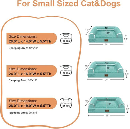 Small Dog Bed Orthopedic Washable: Beds Bolster Small Sized Dogs Bed Egg Crate Foam Couch Sofa Waterproof with Removable Cover - Aqua Blue