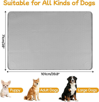 Lanstics Dog Food Mat, 40" x 28" Large Silicone Mat Dog Feeding Mat with Raised Edge Non-Slip Pet Feeding Mat for Food and Water Bowl, Easy to Clean, Floor Protection (Gray)