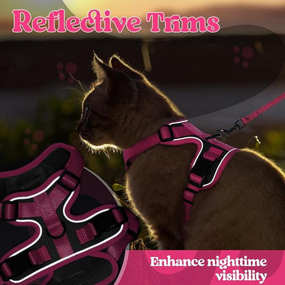 rabbitgoo Cat Harness and Leash Set, Escape Proof Soft Adjustable Vest Harnesses for Outdoor Walking, Easy Control Breathable Kitten Jacket with Reflective Strips, Black & Rose Pink, XXS