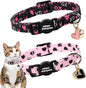 Unique style paws 2 Pack Valentine Kitten Collar Breakaway with Bell&Pendant, Adjustable Safety BlackBerry Pink Love Heart Cat Cotton Collar for Girl Boy Cat and Small Pet