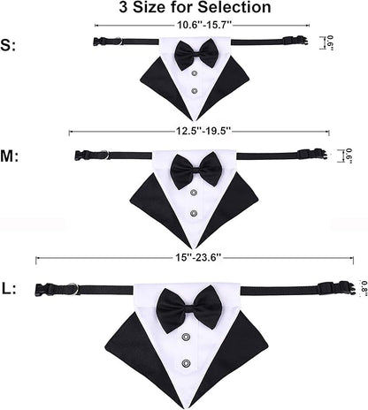 ADOGGYGO Formal Dog Tuxedo Wedding Pet Bandana Collar with Bow Tie, Adjustable Bowtie Collar Bandana for Medium Dog (Medium)