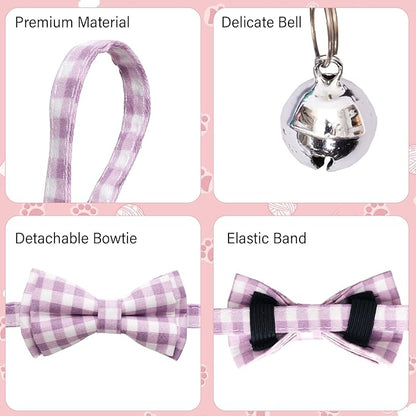 10 Pcs Spring Cat Collar Breakaway with Bow Tie and Bell Kitten Collars Removable Bowtie Plaid Flower Cat Collar for Cats Kittens Puppy(Flower)