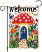 Mushroom House Garden Flag 12x18 Inch Welcome Yard Banner Whimsical Fairy Tale Style Double Sided Outdoor Decoration for Porch Lawn Patio Spring Summer Seasonal Garden Decor